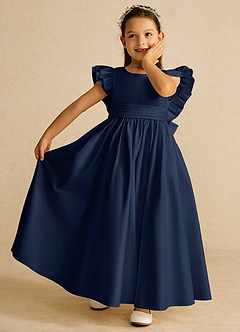 Azazie Piglette Blumenmädchenkleider A-Linie Schleifen Matte Satin Kleid Dunkelmarine image6