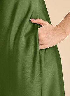 Azazie Sissy Junior Abito A-Line in Raso Elasticizzato a Spalla Scoperta Ginepro image7