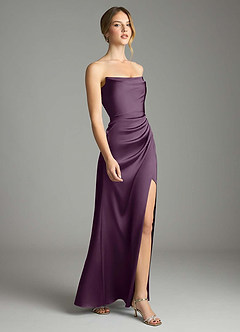 Azazie Leonis Bridesmaid Dresses Plum Mermaid Pleated Stretch Satin Convertible Dress image6