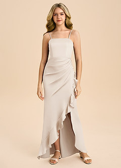 Azazie Buzzy Junior Jurk van Stretch Satijn met Kolom Geplooid Wit Albast image3