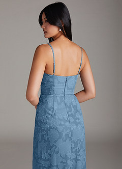 Azazie Maci Bridesmaid Dresses Steel Blue Sheath Pleated Floral Burnout Dress image6
