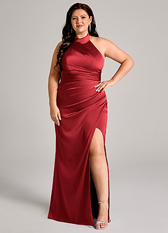 Azazie Jemma Robes de demoiselle d'honneur Robe Fourreau en Satin extensible Plissée Écarlate image10