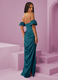 Barbie ♥ Azazie Jurken voor bruidsmeisjes Converteerbaar Jurk van Stretch Satijn met Kolom Off the Shoulder Inkt Blauw image2