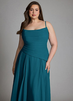 Azazie Gabriela Vestidos de damas de honor Vestido Azul Tinta de Gasa de Línea A con Corsé image23