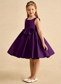 Azazie Jessie vestidos de niña de las flores Vestido de Uva de Satin Mate de Corte En A con Lazo image6