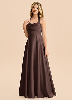 Azazie Kady Junior Robe Trapèze en Satin extensible Décolleté en cœur Ganache image5
