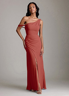 Azazie Madelyn Bridesmaid Dresses Terracotta Mermaid One Shoulder Chiffon Convertible Dress image1