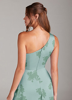 Azazie Brooke Robes de demoiselle d'honneur Robe Trapèze en Satin extensible Ue épaule Fleurs De Sauge Poussiéreuse image2