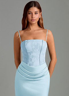 Azazie Emilia Robes de demoiselle d'honneur Robe Sirène en Satin extensible Sans bretelles Bleu Ciel image6