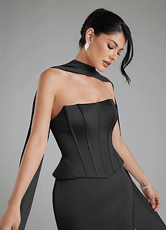 Azazie River Bridesmaid Dresses Black Sheath Corset Stretch Satin Convertible Dress image11