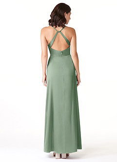 Azazie Geanna Bridesmaid Dresses Matcha Sheath V-Neck Pleated Stretch Satin Dress image2