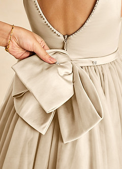 Azazie Sarina Flower Girl Dresses Champagne A-Line Bow Tulle Dress image3