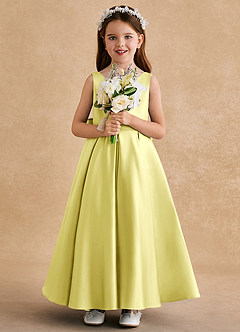 Azazie Honey Bear Flower Girl Klänningar Klänning A-Line i Matt satäng Plisserad image3
