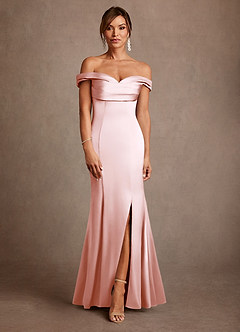 Azazie Boone vestidos de madre de la novia Vestido de Rosa Rubor de Satén Elástico de Corte Sirena con Vestidos sin tirantes image2