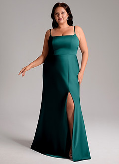 Azazie Lidia Robes de demoiselle d'honneur Robe Sirène en Satin extensible Fente Latérale Paon image10