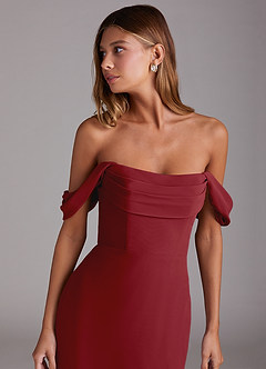 Azazie Saige Bridesmaid Dresses Pomegranate A-Line Off the Shoulder Chiffon Convertible Dress image5