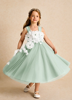 Azazie Dovey Flower Girl Dresses Agave Ball-Gown Bow Tulle Dress image4