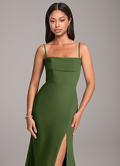Azazie Saige Jurken voor bruidsmeisjes Converteerbaar Jurk van Chiffon met Kolom Off the Shoulder Olijf image2