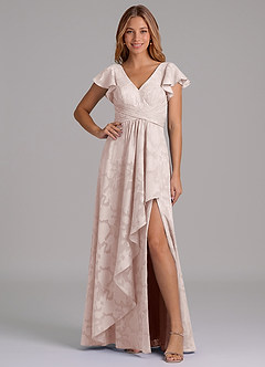 Azazie Omari Robes de demoiselle d'honneur Robe Trapèze en Blumen-Burnout Plissée Rose Pâle image1