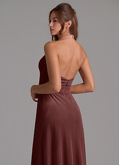 Azazie Tessie Bridesmaid Dresses Espresso A-Line Pleated Velvet Dress image2