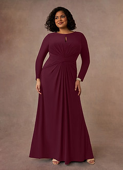Azazie Natalya At-home Try On Dresses Cabernet A-Line Pleated Luxe Knit Dress image7