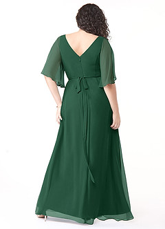 Azazie Cierra Robes de demoiselle d'honneur Robe Trapèze en Mousseline de soie Col en V Vert Foncé image10