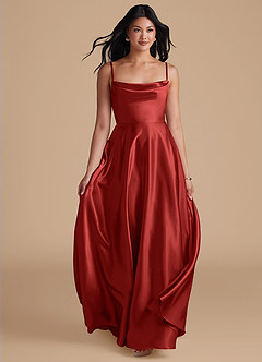 Azazie Elle Bridesmaid Dresses Rust A-Line with Pockets Metallic Satin Dress image5