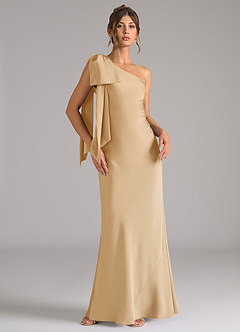 Azazie Capri Bridesmaid Dresses Gold Mermaid One Shoulder Stretch Satin Dress image1