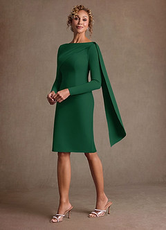 Azazie Merian 신부의 어머니 드레스 컬럼 주름진 스트레치 크레이프 무릎 길이 드레스 image1