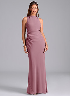 Azazie Evadne Bridesmaid Dresses Vintage Mauve A-Line Pleated Chiffon Dress image3