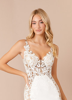 Azazie Estephanie Wedding Dresses Diamond White Caramel Mermaid Sequins Stretch Crepe Dress image5