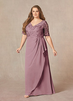 Azazie Amedeus Mother of the Bride Dresses Vintage Mauve A-Line V-Neck Lace Chiffon Dress image8