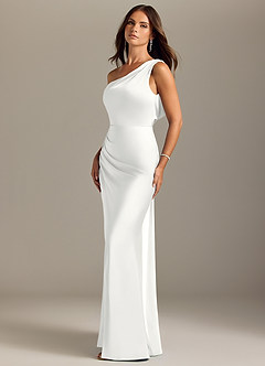 Azazie Madelyn Abiti da Damigella Abito Convertibile Sirena in Raso Elasticizzato Monospalla Bianco image3