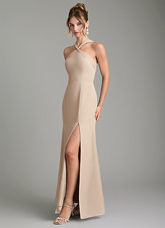 Azazie Rue Bridesmaid Dresses Taupe A-Line Halter Chiffon Dress image5