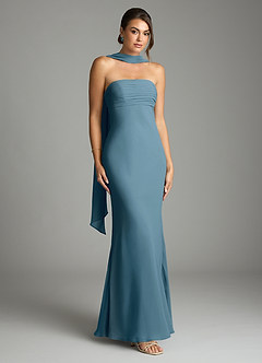 Azazie Saylor Vestidos de damas de honor Vestido de Bermudas de Gasa de Corte Sirena con Sin tirantes image1