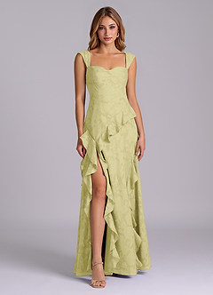 Azazie Sloane Bridesmaid Dresses Lemon Sorbet A-Line Sweetheart Neckline Floral Burnout Dress image1