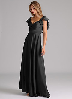 Azazie Leilani Bridesmaid Dresses Black A-Line Ruched Stretch Satin Dress image8