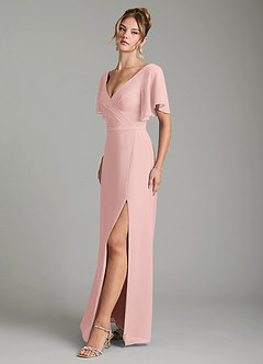 Azazie Ambrosia Bridesmaid Dresses Powder Pink A-Line Pleated Chiffon Dress image4