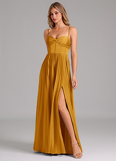 Azazie Akiko Brautjungfernkleider A-Linie Herzausschnitt Stretch-Satin Kleid Butterscotch image4