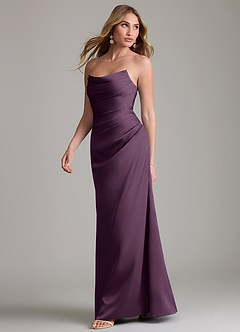 Azazie Lucille Bridesmaid Dresses Plum Mermaid Strapless Stretch Satin Convertible Dress image3