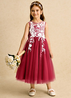 Azazie Sundae Blumenmädchenkleider Ballkleid Spitze Kleid Scharlachrot image3