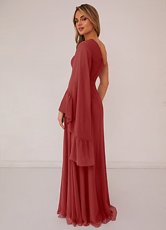 Barbie ♥ Azazie Bridesmaid Dresses Rust A-Line Long Sleeve Chiffon Dress image2