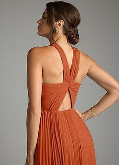 Azazie Afra Abiti da Damigella Abito A-Line in Chiffon Plissettato Arancia Bruciata image6