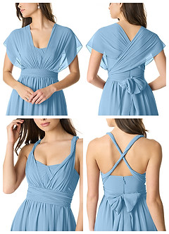 Azazie Olani Abiti da Damigella Abito Convertibile A-Line in Chiffon a Spalla Scoperta Blu Acciaio image6