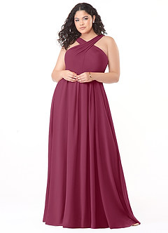 Azazie Dixie Bridesmaid Dresses Mulberry A-Line Halter Pleated Chiffon Dress image7