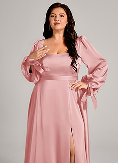 Azazie Leonia Suknie dla druhen Linia A Długi rękaw Satyna elastyczna Do ziemi Sukienka image9