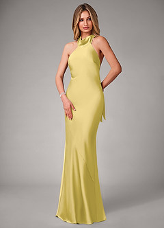 Azazie Velli Abiti da Damigella Abito Sirena in Raso Elasticizzato Collo Alto Canarino image3