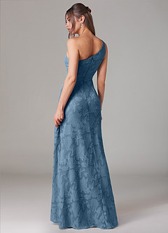 Azazie Ellianna Brautjungfernkleider A-Linie One-Shoulder Blumen-Burnout Kleid Stahlblau image4