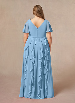 Azazie Watson Final Sale Steel Blue A-Line V-Neck Chiffon Dress image7