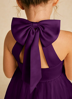 Azazie Dora Flower Girl Dresses Grape A-Line Bow Tulle Dress image5